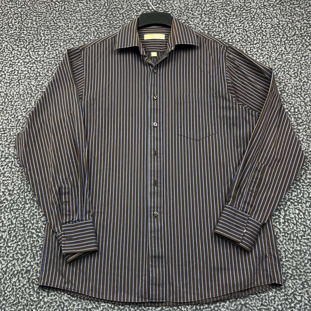 Michael Kors Button Up Shirt Men 16 34/35 Large Striped Long Sleeve Collared L